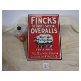 COLLECTIBLE HEAVY EMBOSSED FINCKS OVERALLS SIGN