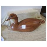COLLECTIBLE WOOD ? GOOSE 22" LONG W/ GLASS EYES