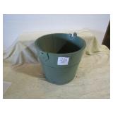 WOOD BUCKET W/ GREEN PAINT