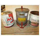3- 5 GAL. OIL CANS -MARATHON, CONOCO, WASTE CAN