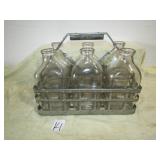 METAL CARRIER W/ 6 1/2 GAL MILK BOTTLES COLLECTIBE