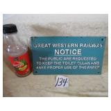 GREAT WESTERN RAILWAY NOTICE CAST IRON PLATE