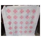 VINTAGE PINK & WHITE STAR QUILT 70" X 70"