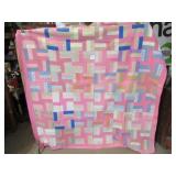 VINTAGE PINK RAIL FENCE QUILT  74" X 82"