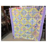 VINTAGE H S SCRAPPY FEED SACK QUILT 64" X 84"