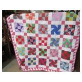 MACHINE SEWN QUILT SCRAPPY PATCH 78" X 90"