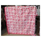 MACHINE SEWN QUILT RED & WHITE W/ RED RUFFLE