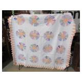 LARGE VINTAGE H S DRESDEN PLATE QUILT 74" X88"