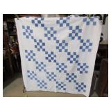 VINTAGE H S IRISH CHAIN BLUE & WHITE QUILT 64" X82