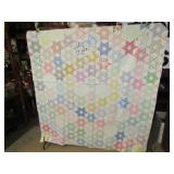 VINTAGE H S 6 POINT TOUCHING STARS QUILT 64" X 80"