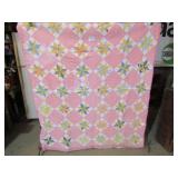 VINTAGE HAND STITCHED QUILT - PINK LEMOYNE 8 POINT