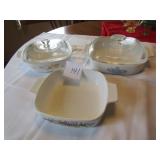 3- CORNINGWARE BAKEWARE DISHES W/ LIDS