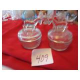 2- DONKEY CLEAR GLASS CANDY DISHES