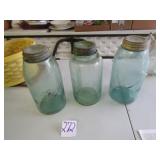 EARLY TRIPLE L 1/2 GAL. BLUE CANNING JARS ; BOYDS