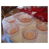 PINK DEPRESSION BERRY BOWL W/ 6 SERVING BOWLS