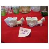 2- MILK GLASS 41/2" HORSE & CART ASH TRAYS