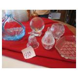 6 PIECES GLASSWARE- BELL, RING DISH, PAPER WEIGHT