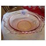 10" PINK DEPRESSION SERVING BOWL W/ OPEN HANDLES
