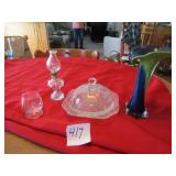ART GLASS VASE ; DEPRESSION CHEESE DISH ;MORE