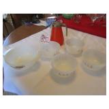 5 FIRE KING BERRY BOWLS ; SYRUP ORANGE GLASS