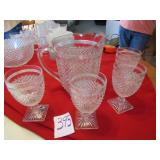 MISS AMERICA TEA PITCHER W/ 4 STEMWARE GLASSES