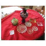 GREEN COIN GLASS CANDY DISH ; VINTAGE ASH TRAYS