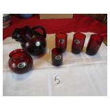 6 PIECES ROYAL RUBY GLASSWARE