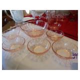 PINK DEPRESSION BERRY BOWL W/ 7 SERVING BOWLS