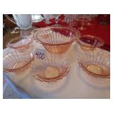 PINK DEPRESSION BERRY BOWL W/ 6 SERVING BOWLS