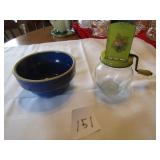 5" BLUE STONE BOWL ; VINTAGE NUT CHOPPER
