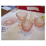 4 PIECES PINK DEPRESSION -C/S ,SAUCER, MORE