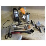 SS SPOONER W/ KITCHEN UNTENSILS ; CAN OPENER ;