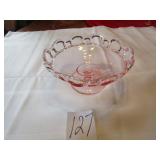 PINK DEPRESSION OPEN LACE CANDY DISH ,61/2"