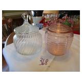 PINK DEPRESSION RIB COOKIE JAR ; CLEAR GLASS