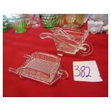 2 - CLEAR GLASS WHELL BARROWS- ASH TRAY,CANDY DISH