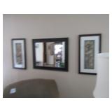 3- PIECE WALL DECOR -MIRROR W/ 2 PICTURES