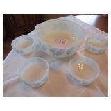 BLUE ROSE BERRY BOWL W/ 6 SERVING BOWLS