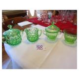 2 SETS GREEN DEPRESSION CREAMER / SUGAR