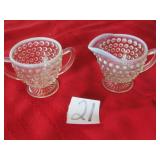 EARLY OPALESCENT HOBNAIL CREAMER / SUGAR