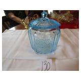 BLUE OPEN ROSE DEPRESSION COOKIE JAR