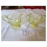 AMBER DEPRESSION ETCHED GLASS CREAMER / SUGAR