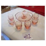 PINK DEPRESSION ASH TRAY W/ HEART SHAPE HANDLE ;