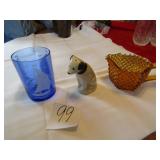 COBALT BLUE GLASS W/ SAIL BOATS ; RCA DOG SHAKER