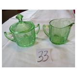 GREEN DEPRESSION JEANNETTE FLORAL CREAMER / SUGAR