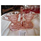 PINK DEPRESSION CREAMER / SUGAR W/ NESTING TRAY-