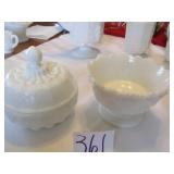 2- WESTMORELAND CANDY DISH MILK GLASS