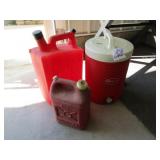 2 GAS CANS ; WATER COOLERS