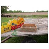 OLD PLASTIC POP BOTTLE CARRIERS ; WOOD CHOC-OLA