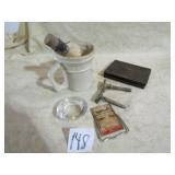 SHAVING MUG W/ SHAVING BRUSH; 2 RAZORS; MORE