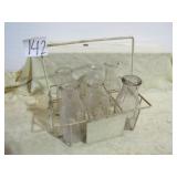 WIRE MILK BOTTLE CARRIER W/ 6 PINT MILK BOTTLES